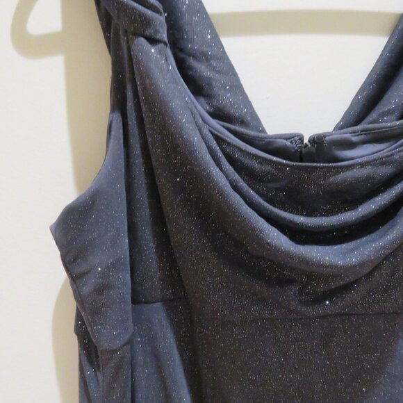 ALEX EVENINGS Cowl Neck Cap Sleeve Glitter Maxi Gown Dress in Dark Gray Cocktail - Picture 7 of 14